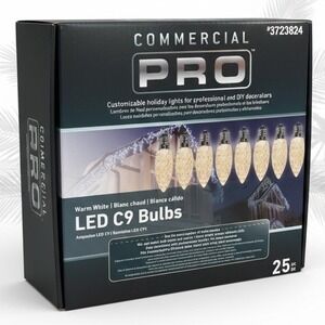 COMMERCIAL PRO LED C9 Bulbs Warm White 25 pc Christmas Holiday Lights #3723824